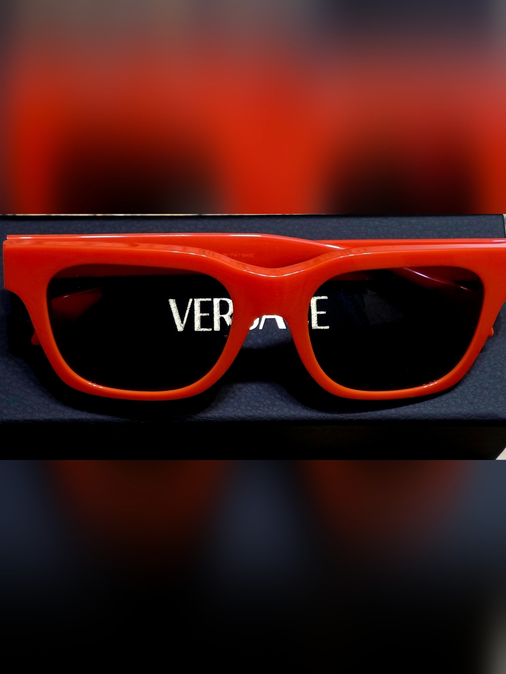 Versace Bright Orange Rectangle Sunglasses with Gray Lenses